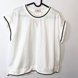 Red Marine White Short Sleeve Sweatshirt Nautical Preppy Minimalist Sz L NWT